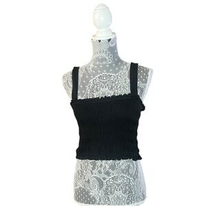 American Eagle Black Smocked Crop Tank Top | Size Small